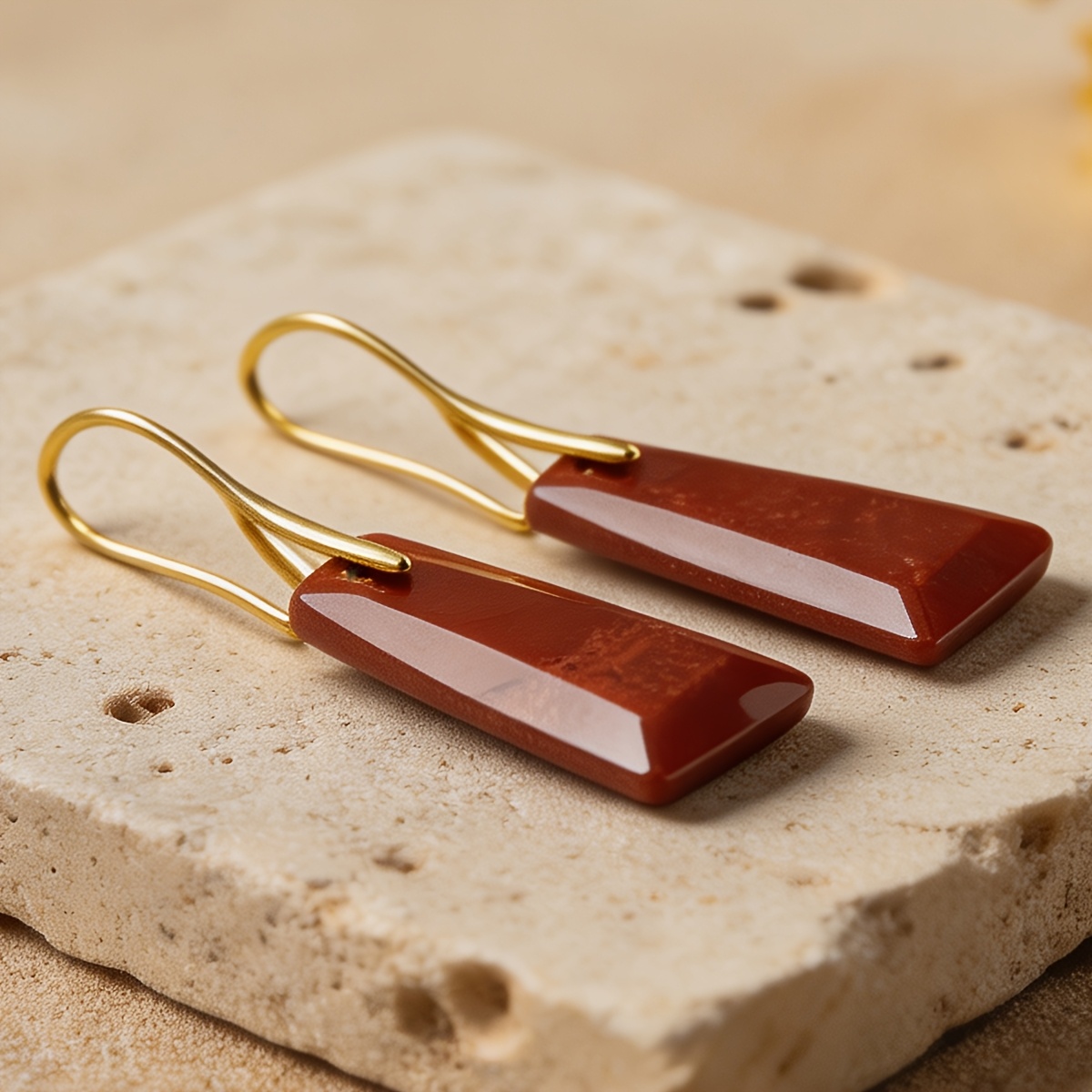 TEMU Jasper Stone Bohemian Plated Earrings For Women - Vintage Trapazoid Pendant Dangle Suitable For Mother's Day Gifts, Graduation, Parties, Wear,