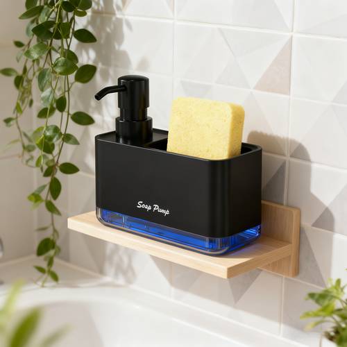 dispensador de jabón de manos multifuncional de 1 pieza con escurridor de esponjas incorporado - organizador de encimera, cabezal de bomba a prueba de fugas, no requiere pilas, almacenamiento que para cocina y baño - regalo ideal de navidad/halloween (/ resaltado)