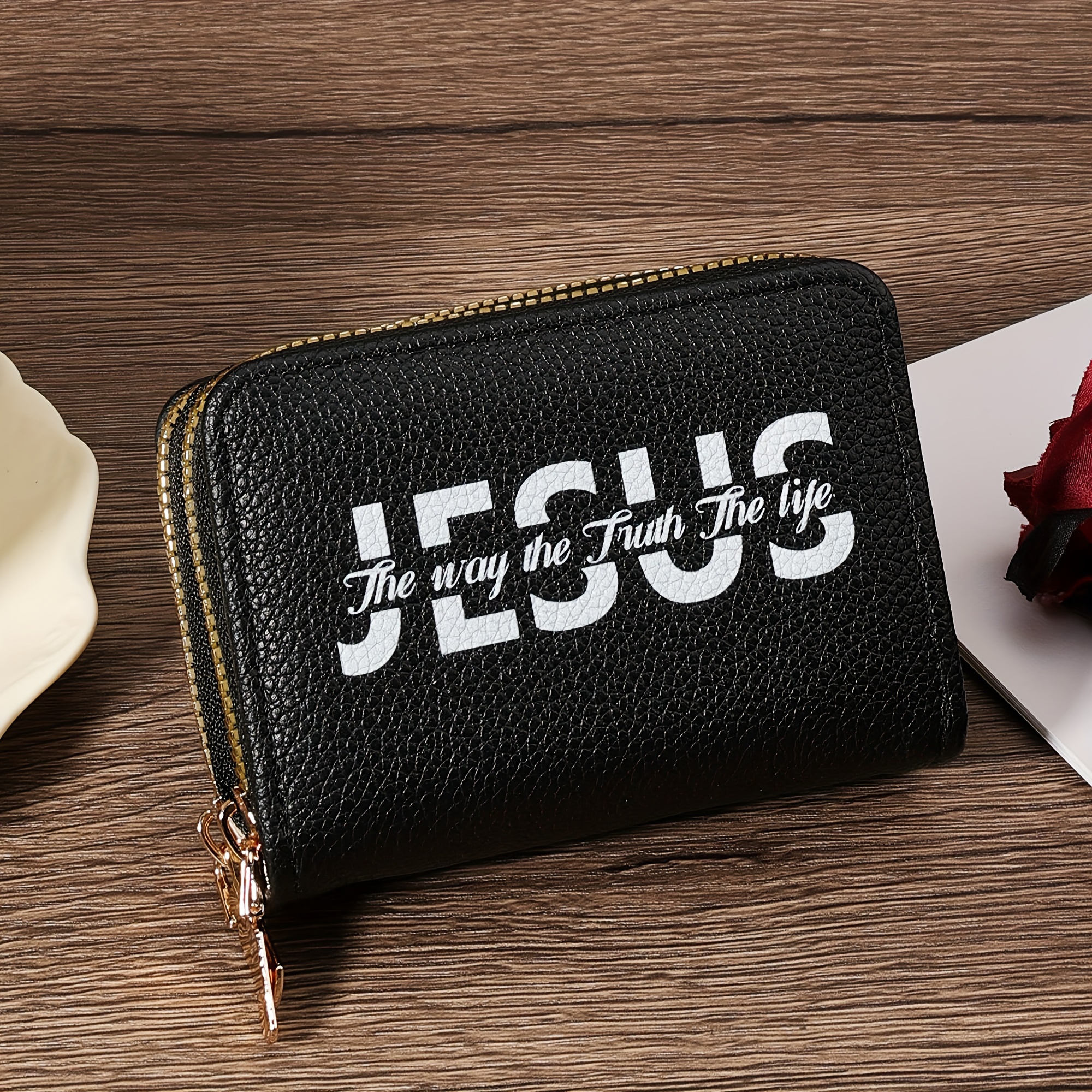 Image of Fashionable, Minimalist, Trendy Letter Printing, High-quality Credit Card Storage Bag, , Fashionable Double-layer Zipper Around, School Dormitory And Back To School Supplies Bag