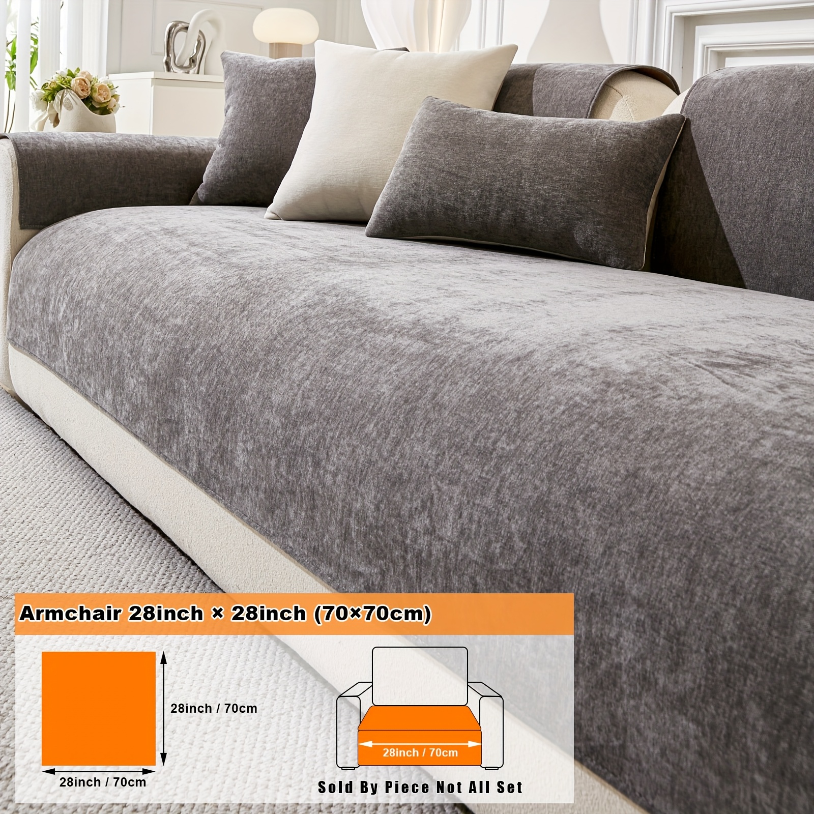 TEMU 1pc Moresoo Solid Color Thickened Chenille Sofa Cushion, European And American Popular Modern Minimalist Sofa Cover, Sofa Cover Cloth,