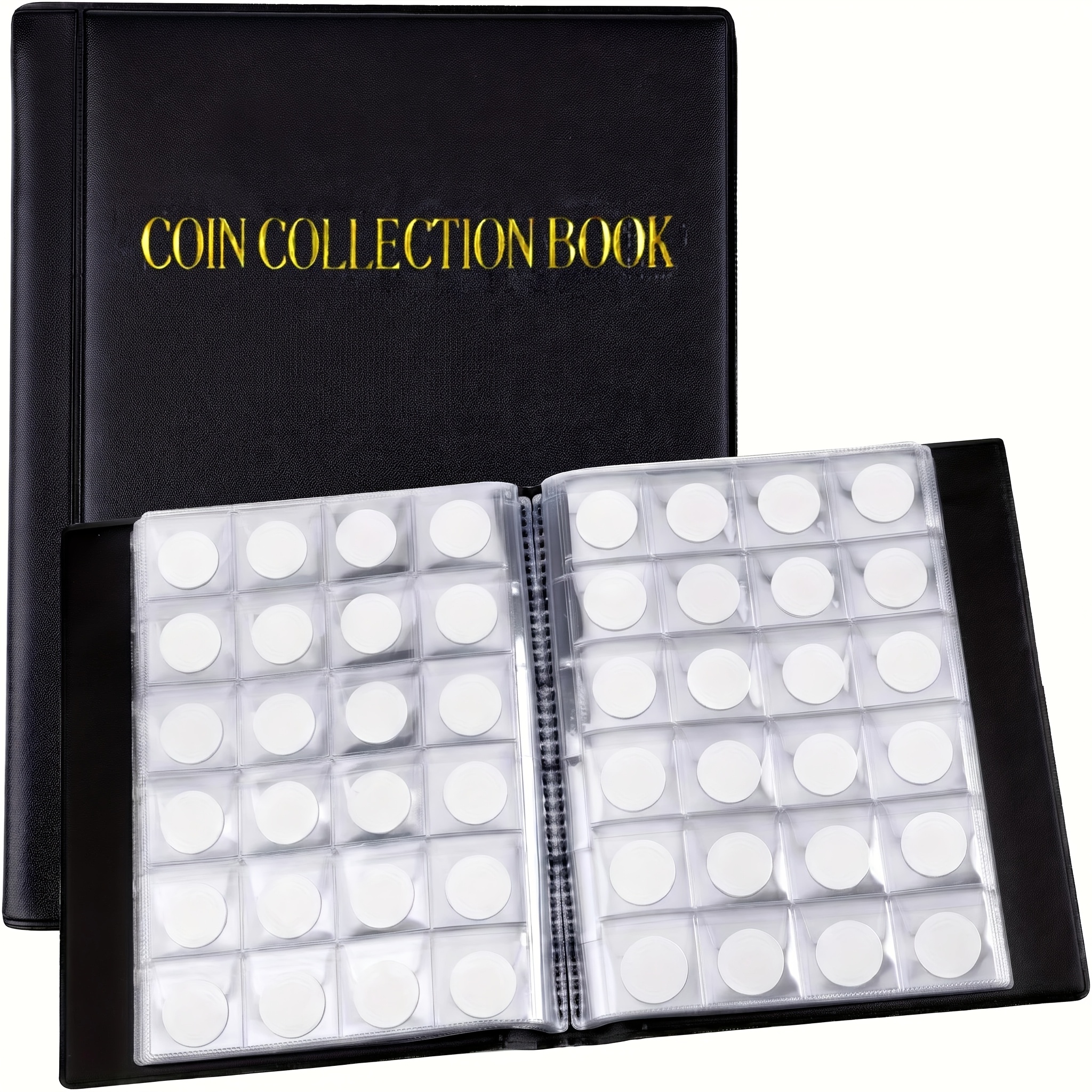 Image of 240-pocket Coin Collection Album - Large Capacity Transparent Pages, Black Exterior With Golden Lettering, Durable Binder For Collectors To Store And Protect