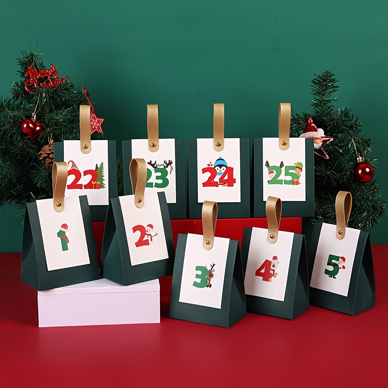 

Set Of 25 Cartoon Themed Advent Countdown Paper Gift Boxes With Lids And Reindeer Pattern - Christmas Handled Bags For Holiday Presents And Favors