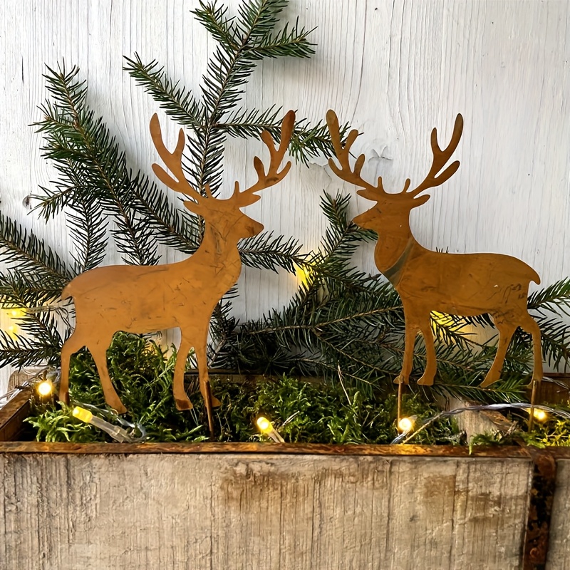   set aus zwei metall-ren-gartendekorationen für weihnachten, ideal zur schaffung einer festlichen atmosphäre, kein   erforderlich, langlebige metallhandwerkstücke und     geschenk für outdoor-enthusiasten