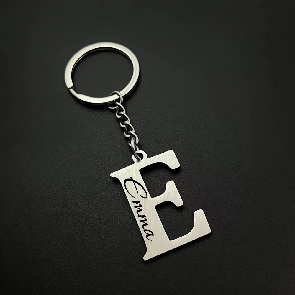 TEMU 1pc Personalized Stainless Steel Letter Keychain - Custom Initials A-z, Durable Metal Engraved Keychain For Men, Couples, Dog Owners - Car Keys,