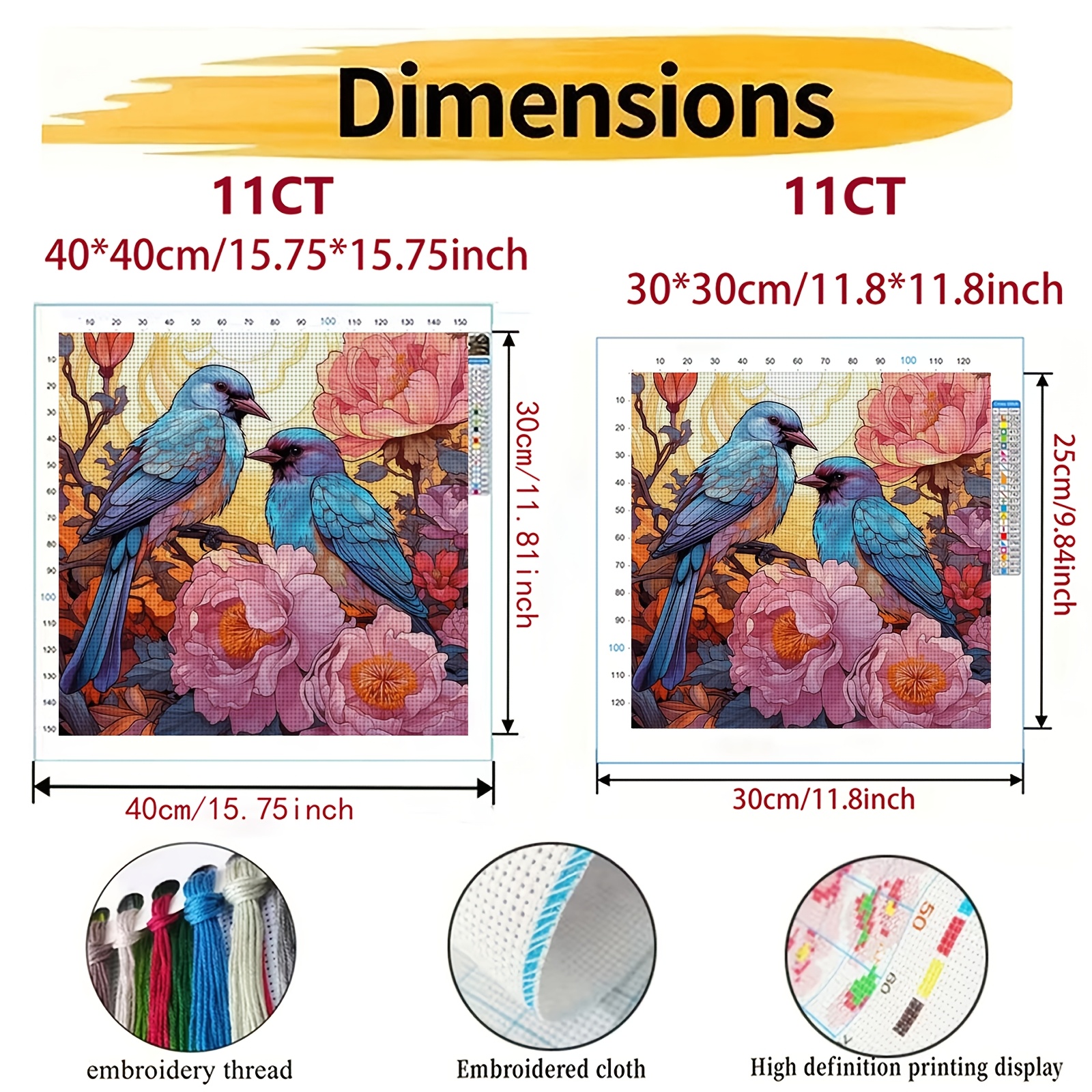 Cross-Stitch Printing Kit, Double Bluebirds in Bloom Design