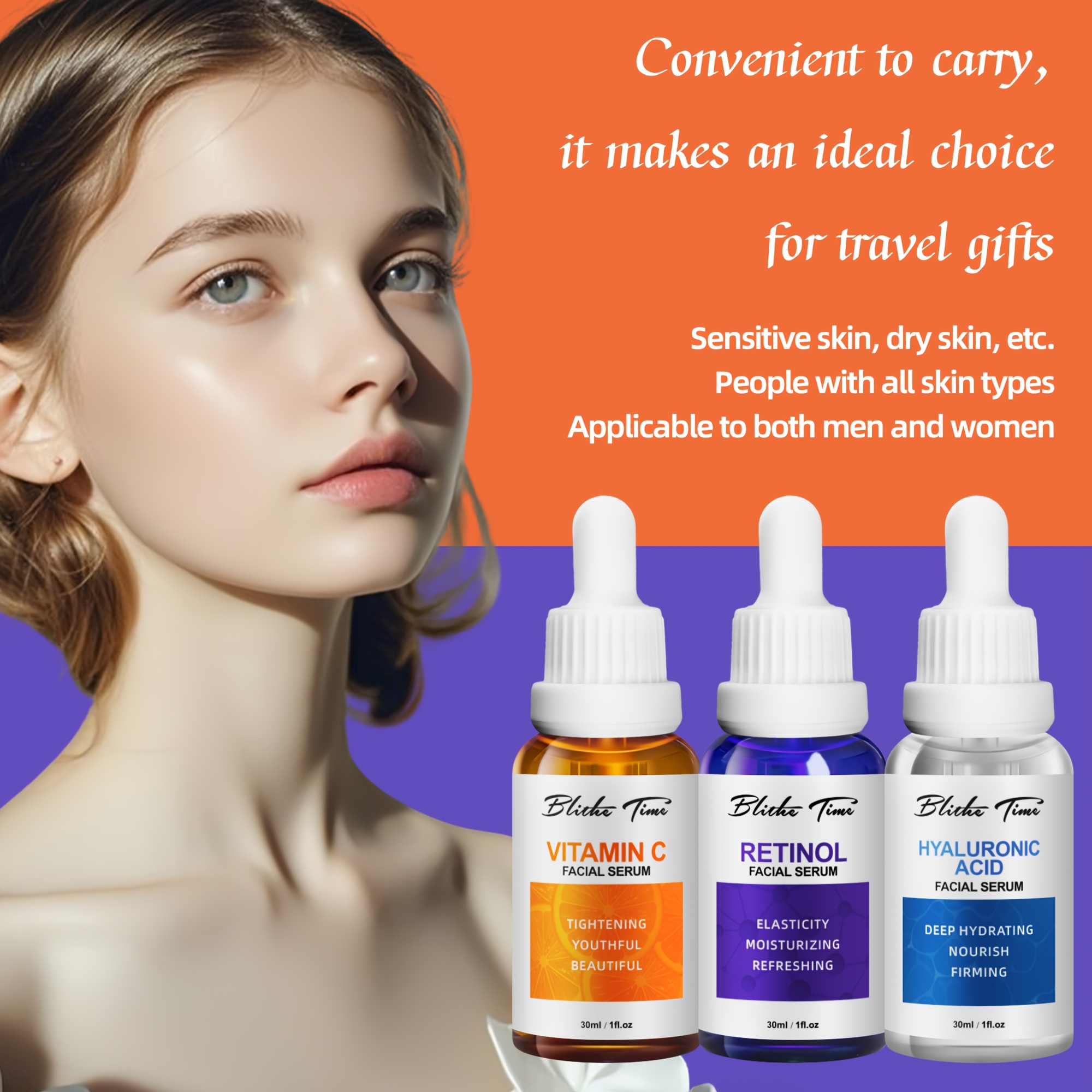 30ml * 3 komada/set Esencija za lice u tri bočice, Intenzivna hidratacija, Set za praznični poklon, Svijetlo bež set za njegu, Esencija za hidrataciju lica, Sadrži hijaluronsku kiselinu, vitamin C, retinol Sefralls