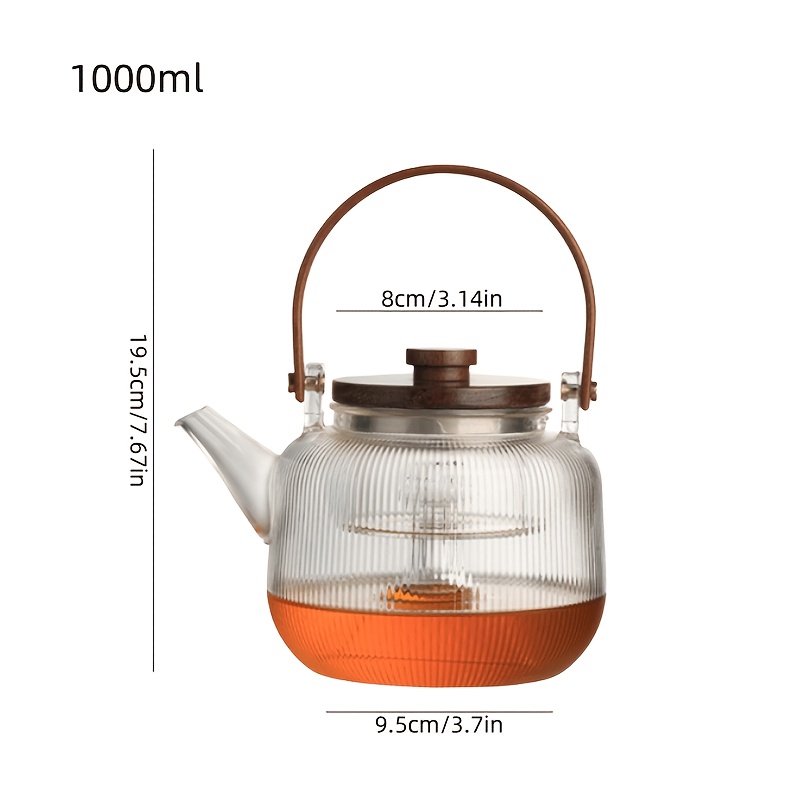 TEMU 1pc Transparent Glass Teapot With A Wooden Handle, Decorated With And Loose , Made Of High Borosilicate Transparent Glass, Suitable For Home,