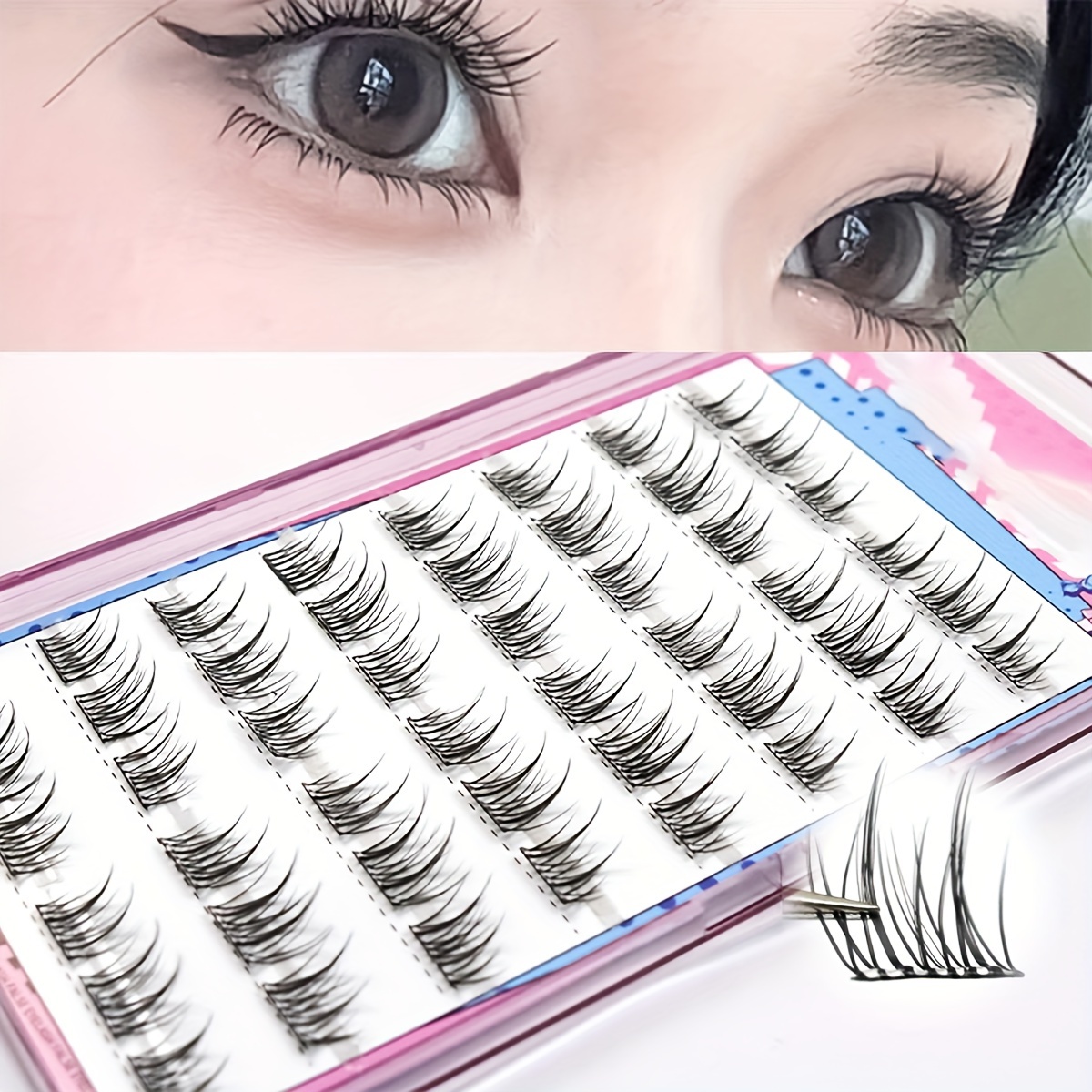 

Sunflower Flare False Eyelashes, Glue-free, Dual-tip, Lazy Application, Transparent Self-adhesive Cluster Lashes, Quick One-second Application, Individual Cluster Lashes