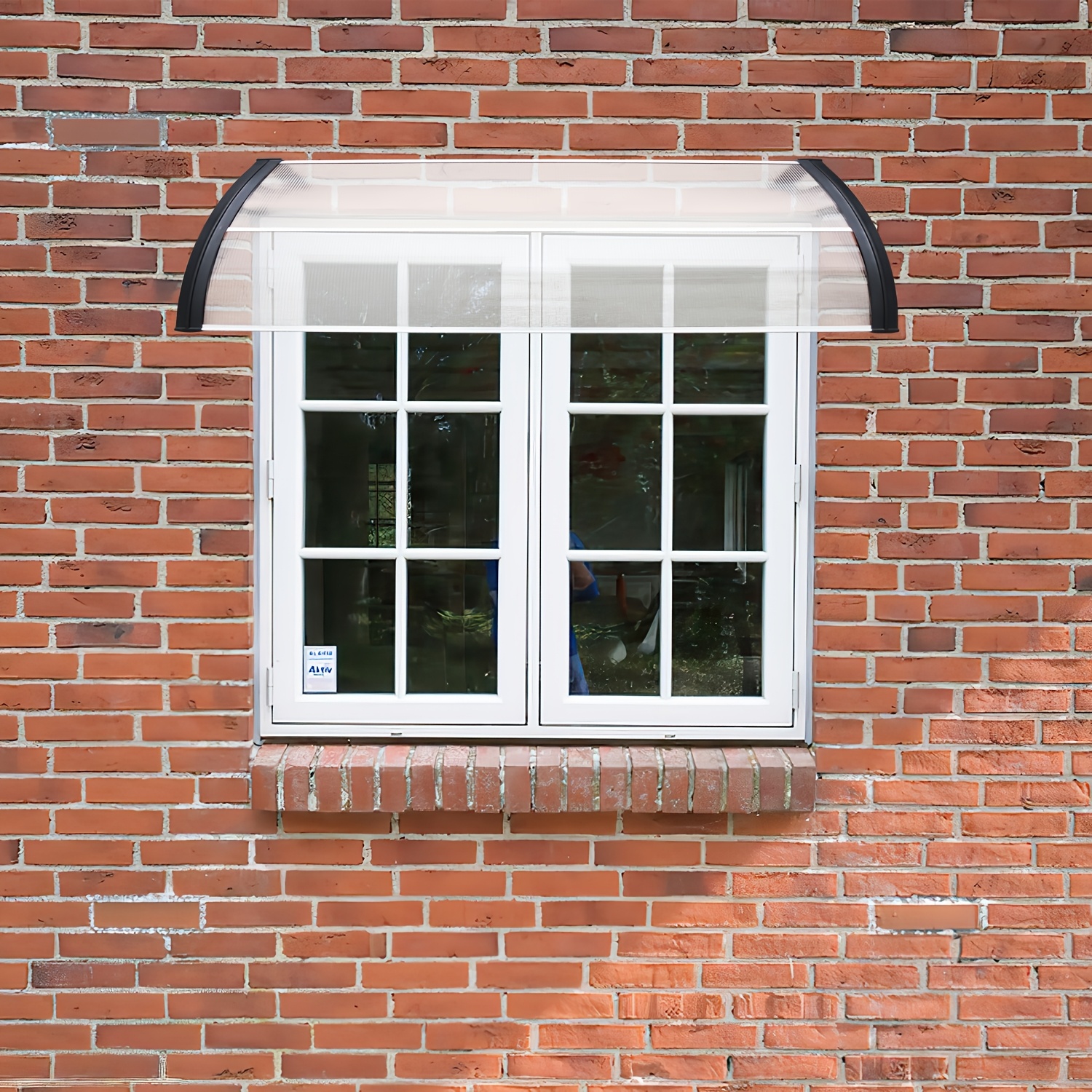 TEMU 150 X 100cm Polycarbonate Door And Window Canopy, Complete With Fitting Components, Single- Arched Canopy, Clear Pc Sheets + Black Reinforced