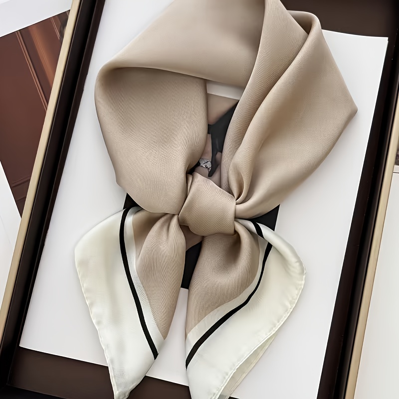 Elegant Beige Black Square Scarf - Soft Pastel Matte Print, Breathable Non-stretch Wrinkle-resistant Fabric, Suitable For Shawl, Neck Scarf, Veil - Machine Washable Asian Style Accessory