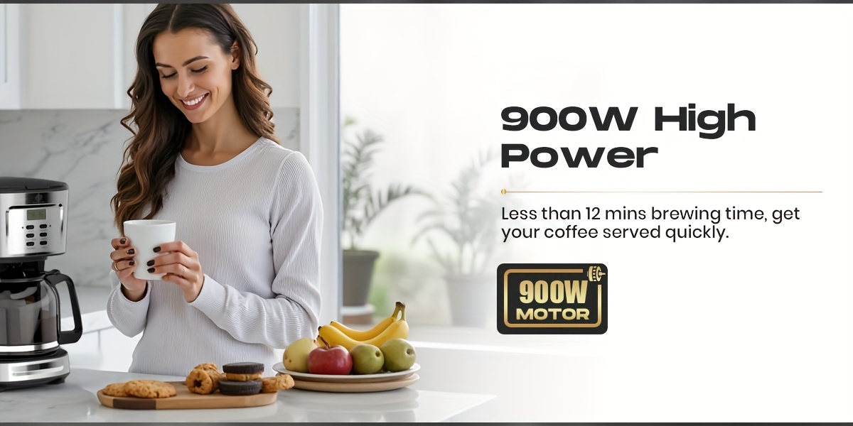 SUPERLEX Filter Coffee Machine 1.5L 12 Cups with 900W 6 Functions Strength, Timer, LCD Display, Dishwasher-Safe Glass Carafe Compact Black