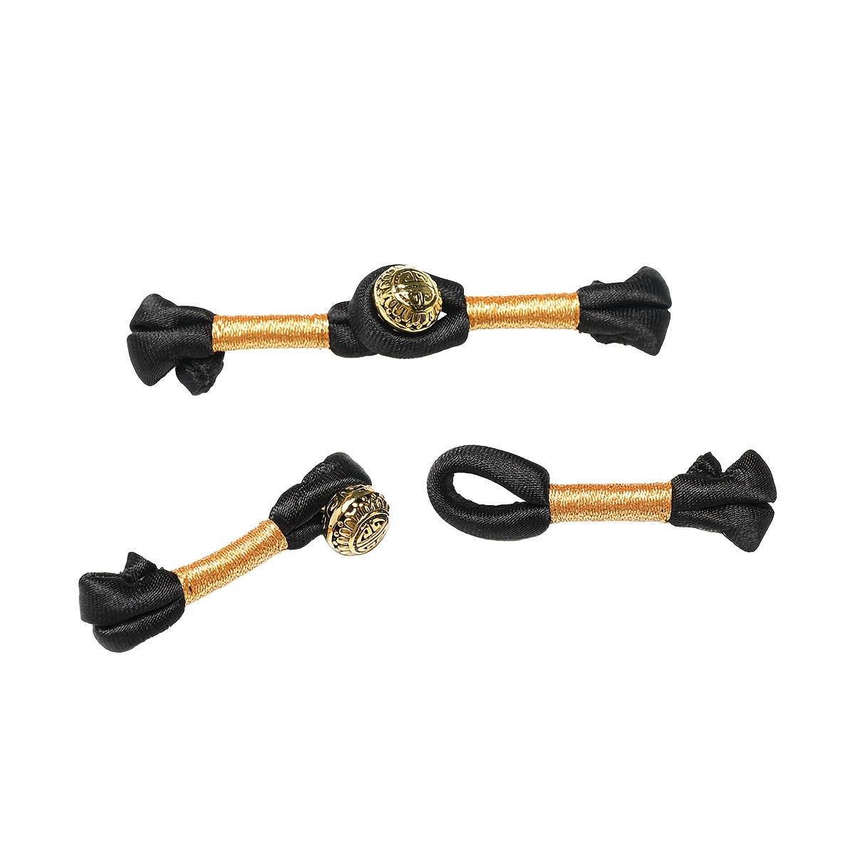 TEMU boutons noirs en polyester mesurant 7,3 × 1,4 cm, utilisés pour décorer les Qipao et les vêtements de style chinois nouveau avec des fermoirs