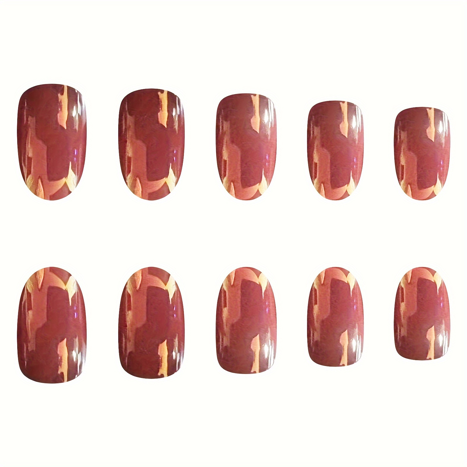 24pcs set electroplated false nails short oval shaped glossy fake nails with chrome design glossy artificial acrylic nails details 2