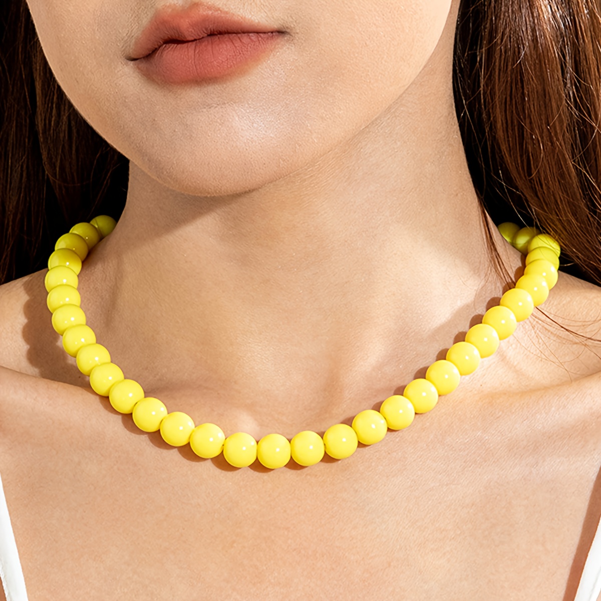 Dopamine-Colored Acrylic Round Beaded Chain Necklace