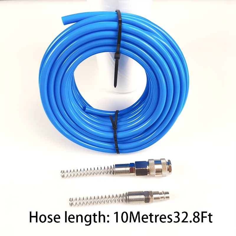 Image of Agaseh 1pc Air Compressor Hose Connector (european 3-in-1 With ), 10/ Meters Flexible Reinforced Polyurethane (pu) Air Hose 8 X 5 Mm With Couplings - Ideal For Air Compressors