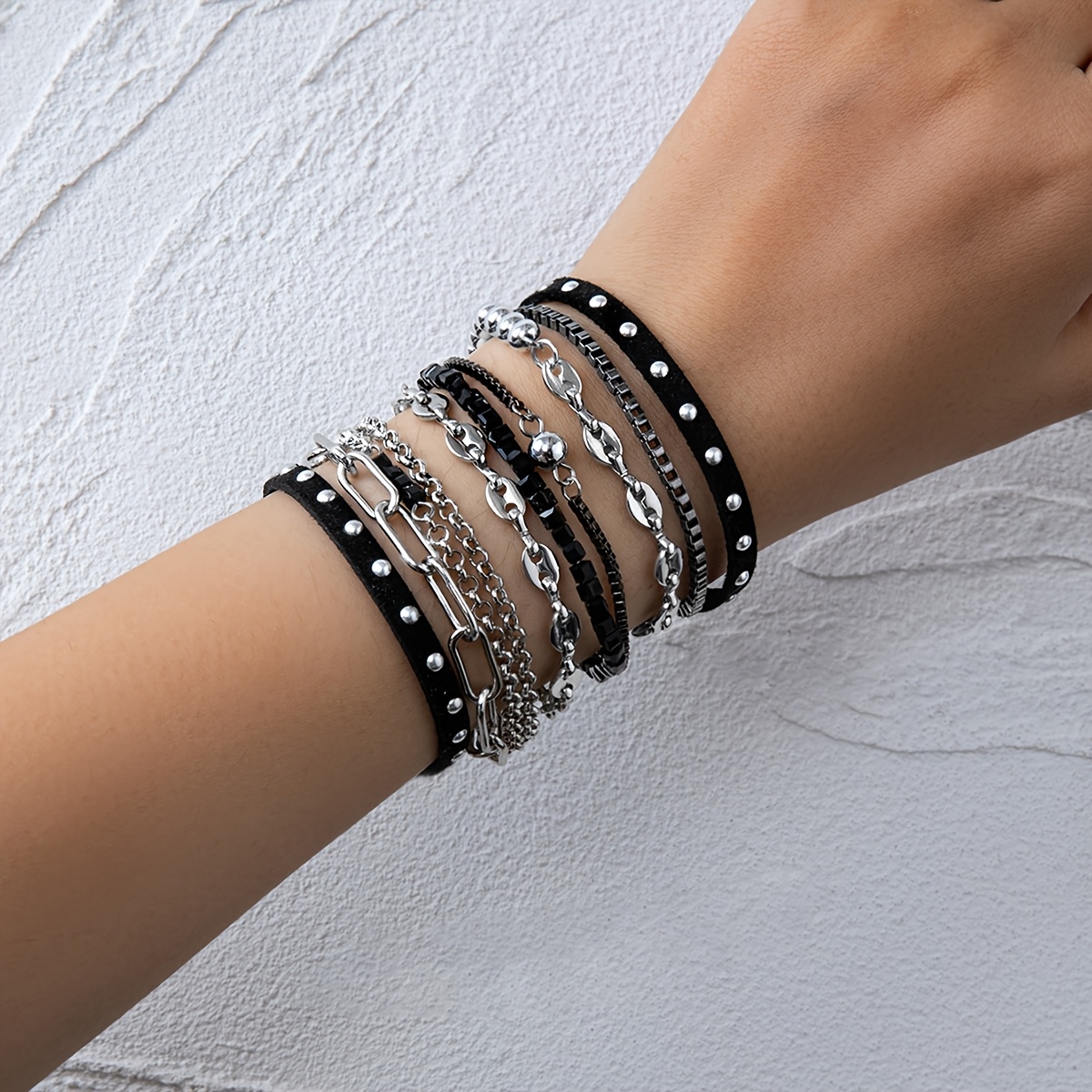 TEMU Lot de 10 bracelets à chaînes empilables de style gothique hip-hop, unisexe, bijoux streetwear pour festival de musique et fête
