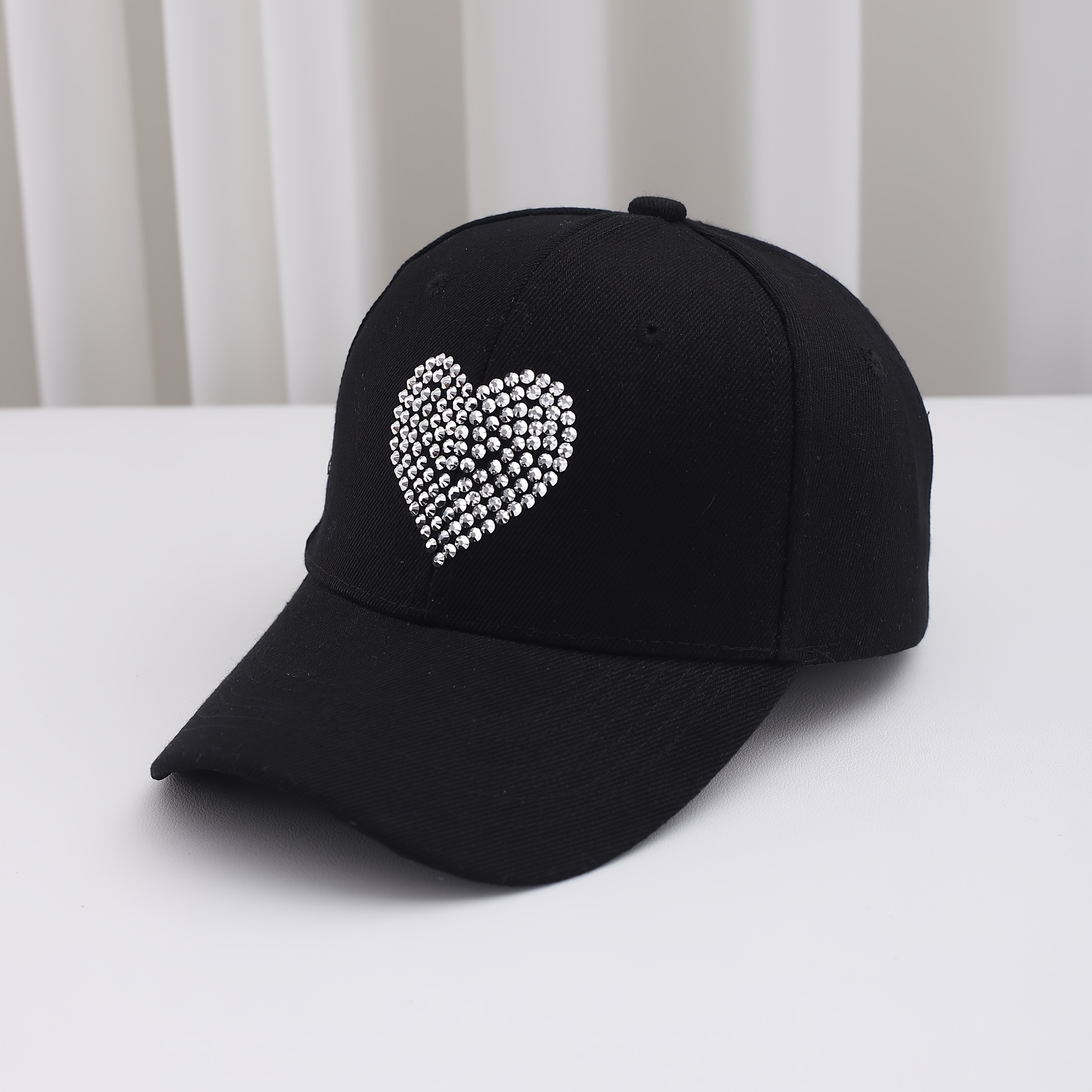 TEMU 1pc Heart Pattern Baseball , Summer Versatile Casual Sport Hat With And Shiny Rhinestone Decoration In Multiple Colors
