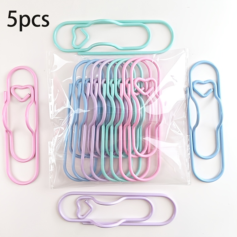 Image of 5pcs Mixed Color Plastic-coated Paperclip And Pen Holder Set - Multifunctional Metal Paperclips, Bookmark Clips, Notebook Pen Clips, Office Stationery Accessories, Portable And Convenient.