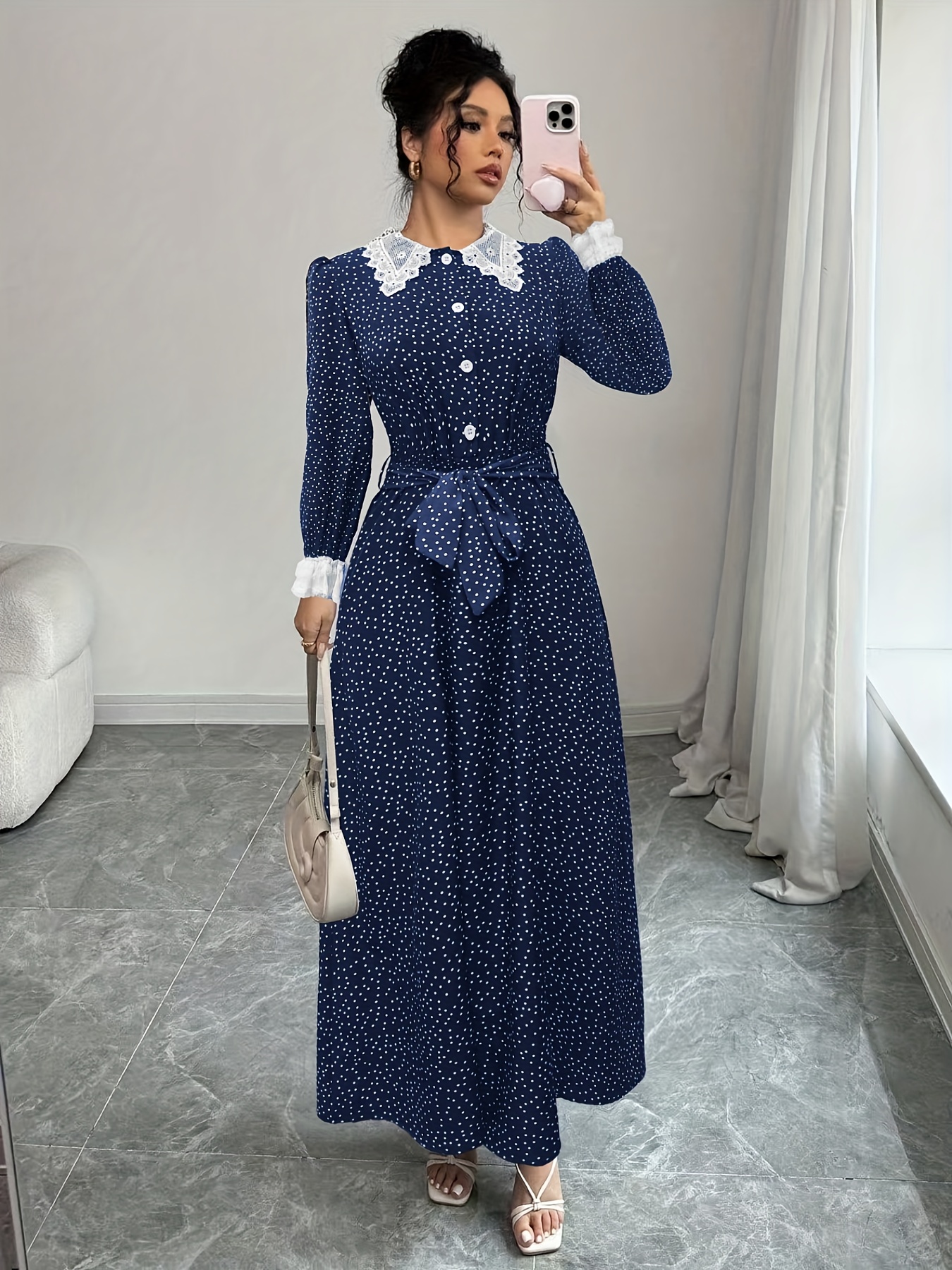 chinese dress ladies Blush Lace Collar Vintage Dress – Elegant Cottagecore main image 1