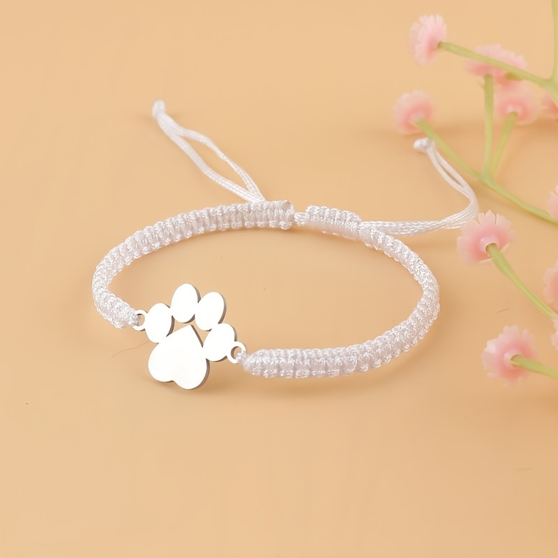 TEMU 1 pulsera de acero inoxidable con forma de pata de perro, pulsera trenzada a con , pulsera ajustable y sencilla, regalo para de la