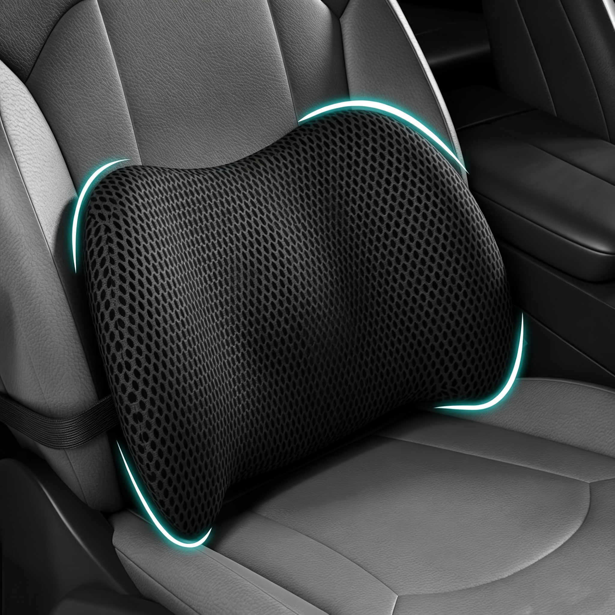 Image of Lumbar Support Pillow For Car, Car Seat Back Support Pillow For Driving, Back Cushion With Mesh Cover And Adjustable Straps, Ergonomic Back Cushion For Office Chai, Car (black)