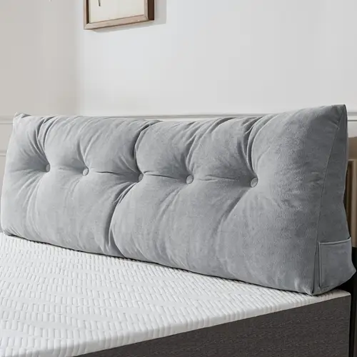1pc premium wedge bed pillow with removable cover triangular reading support backrest for bed with side pockets soft breathable and comfortable for reading and watching tv for bedroom sofa