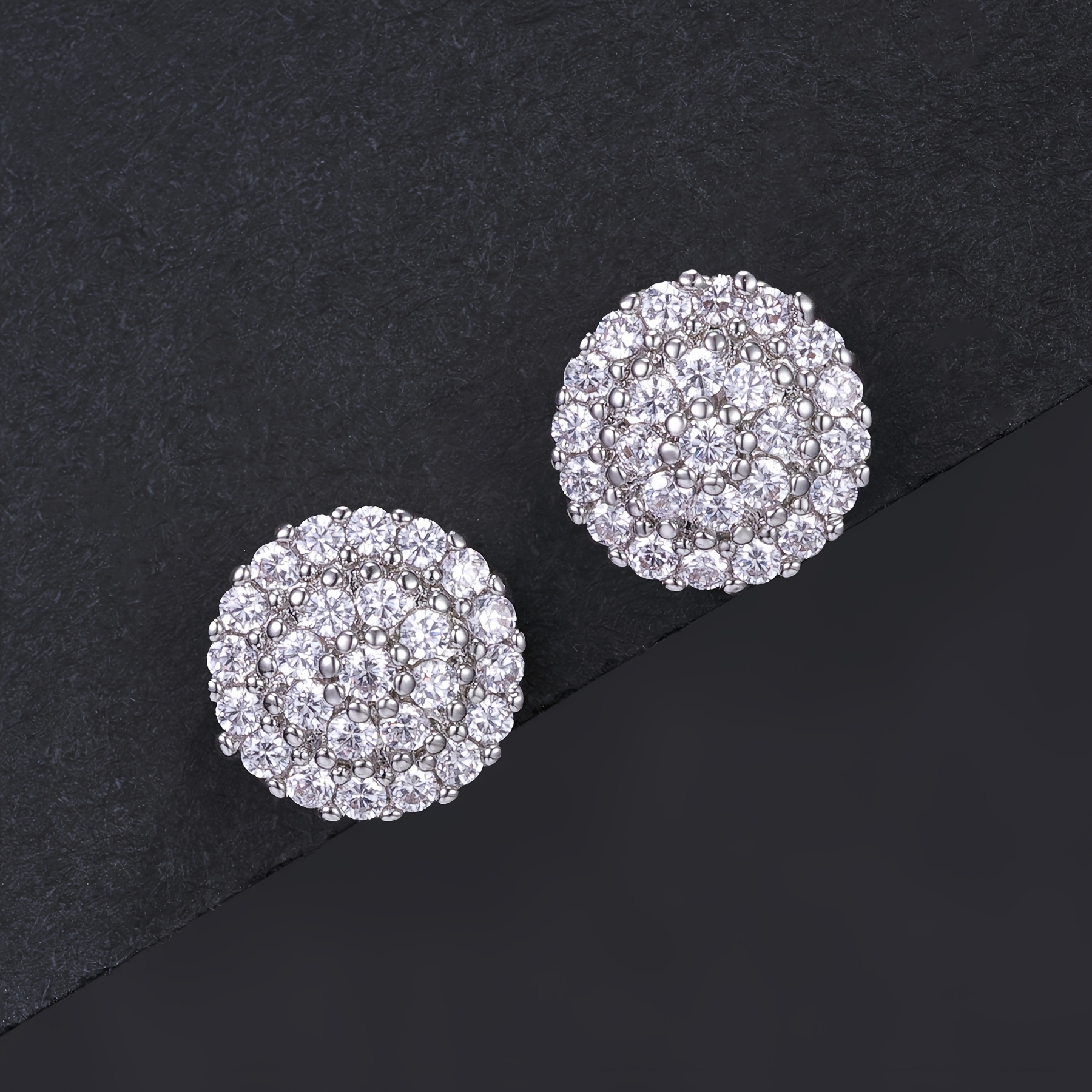 TEMU 8mm Round Triple-layer Hip-hop Stud Earrings Luxury Gift Christmas, Valentine's Day, Thanksgiving Evening Wear, Everyday, Concert Accessories