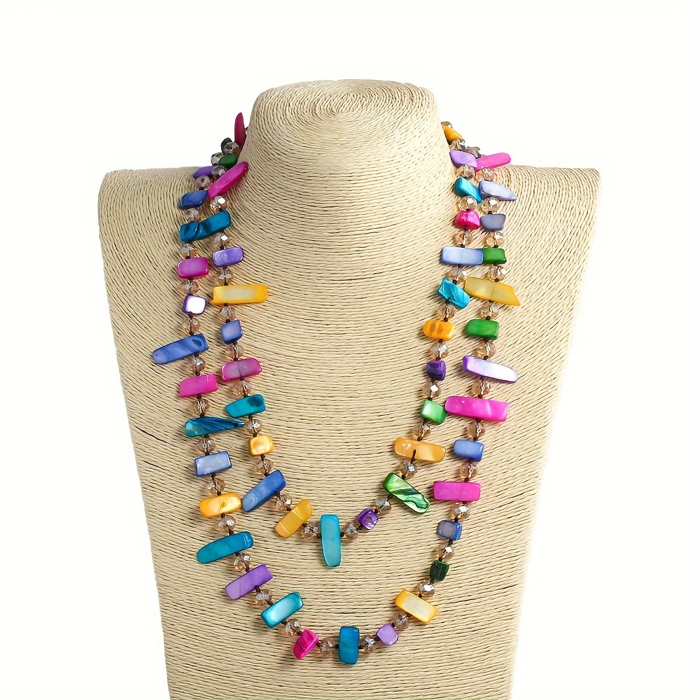 Rainbow Glass Beaded Boho Style Necklace for Women