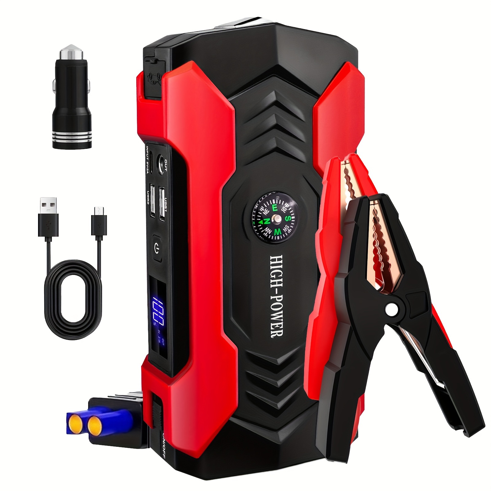 

Car Jump , 3000a 29800mah Car Battery Charger, 12v Jump Box Jumper Battery Pack (up To 10l Gas Or 8.5l Diesel) With Portable Charger, Emergency Led Light, Escape Safty Hammer, Compass