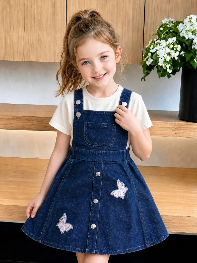 girls denim overall dress Frayed Hem Denim Overall Dress