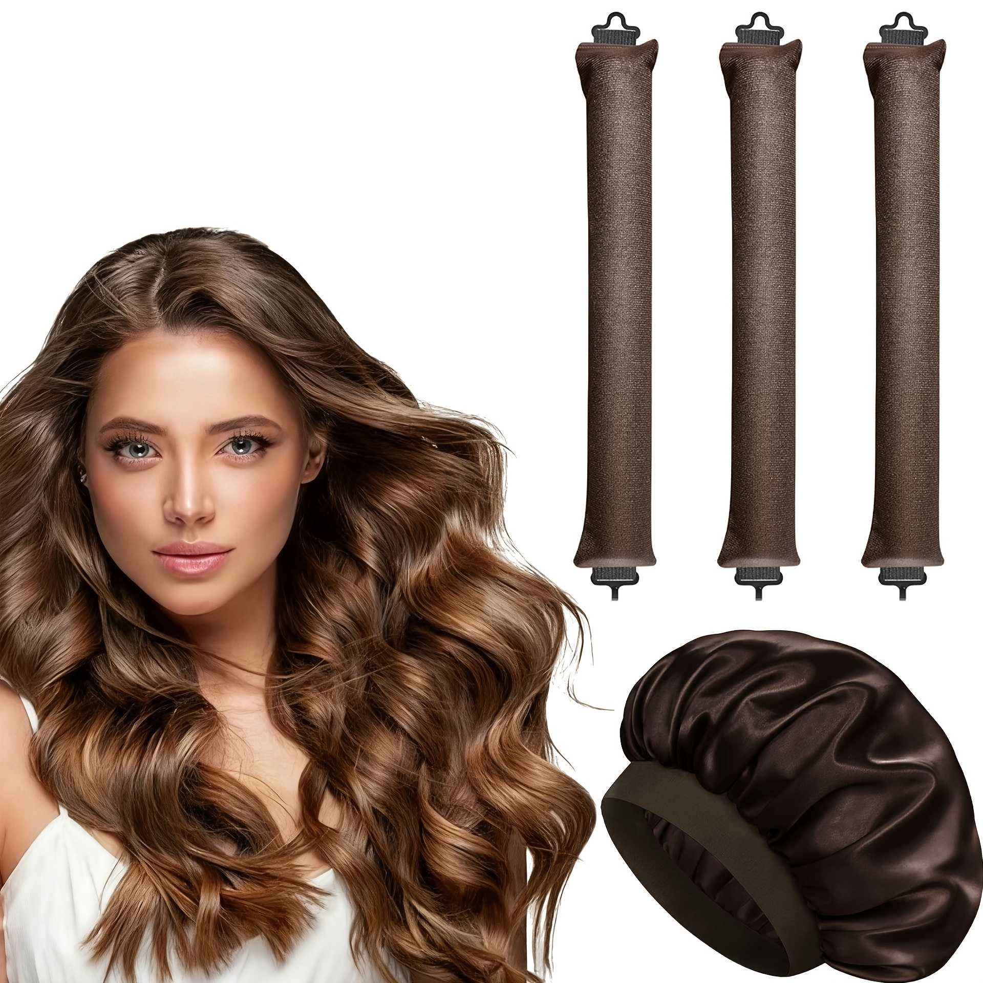 TEMU Women's No-heat Curling Rod Set, 3pcs Manual Curlers, 1pc Sleeping , Easy Curling Tool, Effortlessly Create Big Waves Updo Device