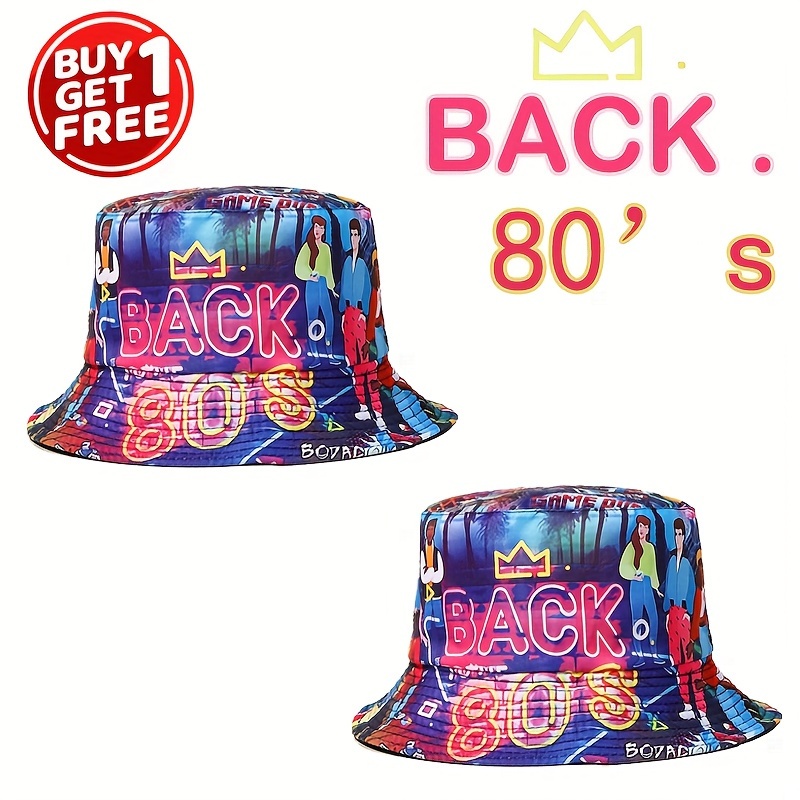 Vintage 80s 90s Bucket Hats Trendy Tape Music Print Hip Hop - Temu