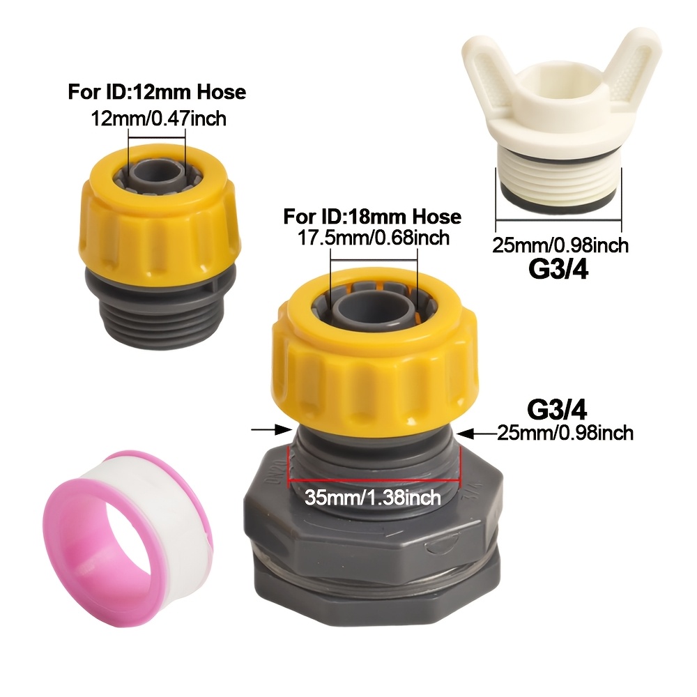 Image of 1/2" 3/4" Rain Overflow Hose Connector Kit With End Plugs - Quick Connect Hose Adapters For Garden Irrigation, , And Irrigation Systems - Water Tank Adapter Drainage Valve Additions