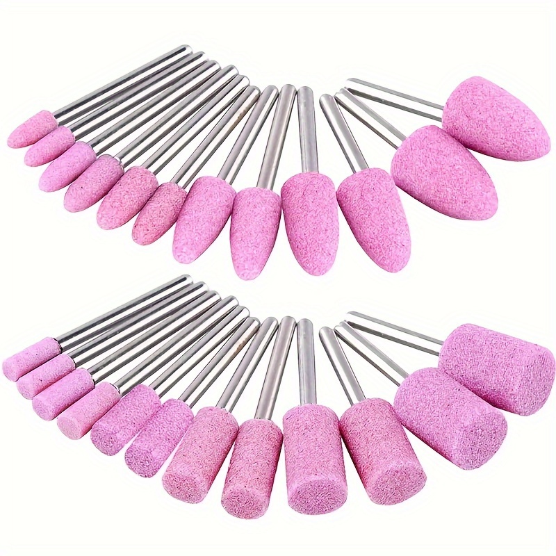 TEMU 24pcs Pink Diamond Grinding With Handles - 3mm, Flexible Shaft For Metal Polishing & Buffing, Grinding Head, Pink Diamond, Metal Polishing, Flexible Shaft