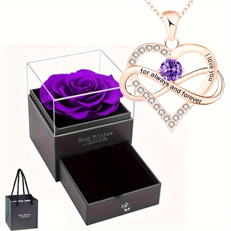 TEMU A Set Of Heart Shaped Infinity Pendant Necklace And Rose Gift Box Set, The Pendant Is Engraved With , Fashionable Daily Holiday Gift, Halloween