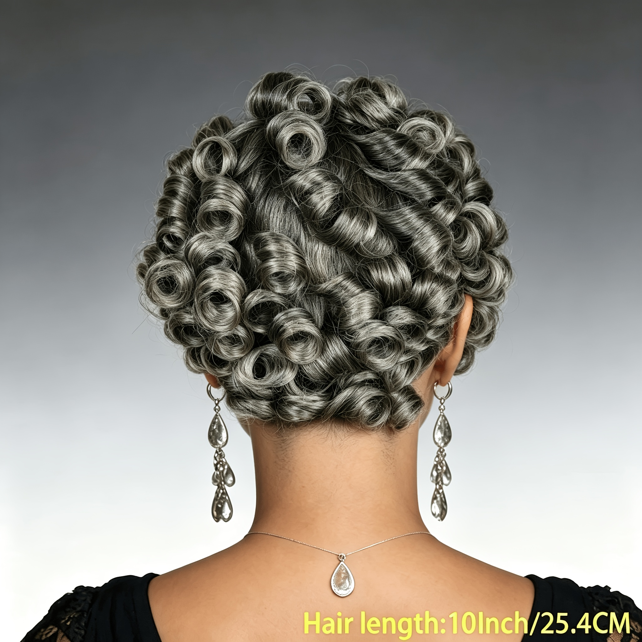 TEMU Women's Brazilian Human Hair Wig | Glueless Short Cut With Gray Curly Waves, , 200% Density, 10-inch Loose Layers - Suitable For All Light Beige