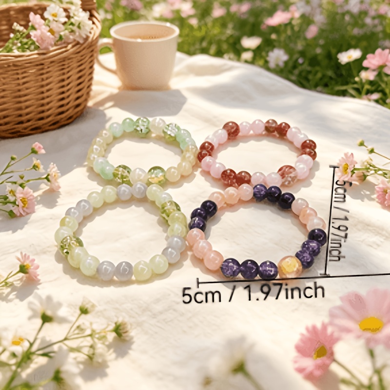 4pc Crackle Purple Gradient Beaded Bracelet Set
