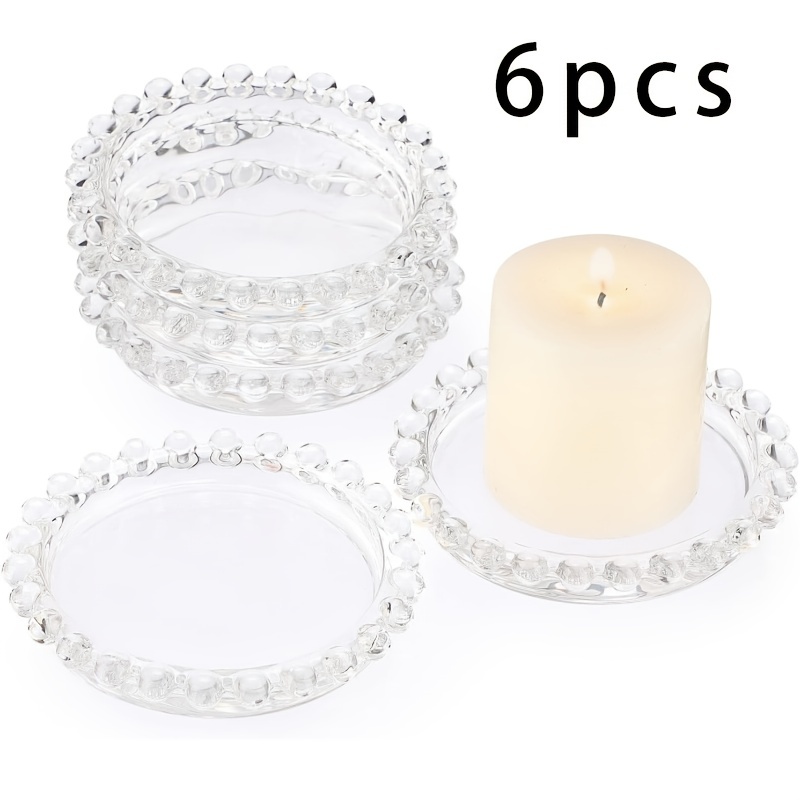 TEMU Lot de 6 soucoupes à bougie transparentes avec bordures perlées - Sous-verres en cristal transparent, 9,5 pouces de diamètre, décoration