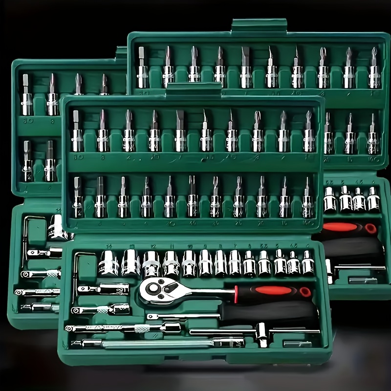 

46pcs 1/4" Drive Metal Socket And Ratchet Wrench Set With Metric Bit Socket & Extension Bar For Auto Repair & Household, Includes Storage Case, Diy Tool Set, Repair Work