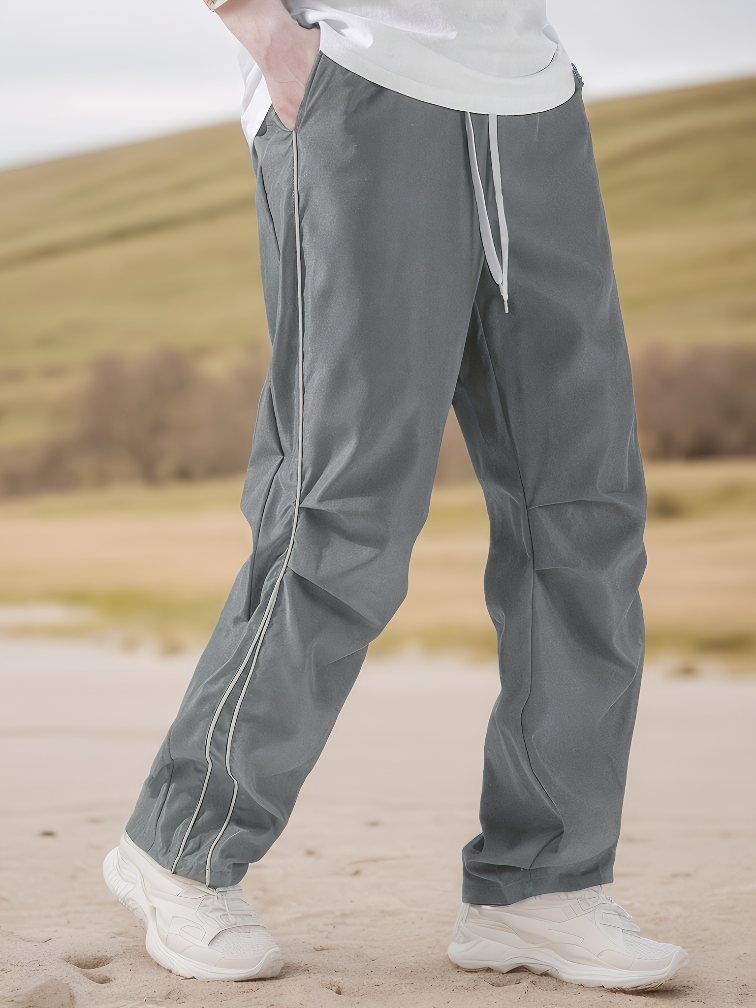 mens plain casual trousers designed for outdoor activities featuring drawstrings and breathable fabric ideal for fitness and everyday use in any season