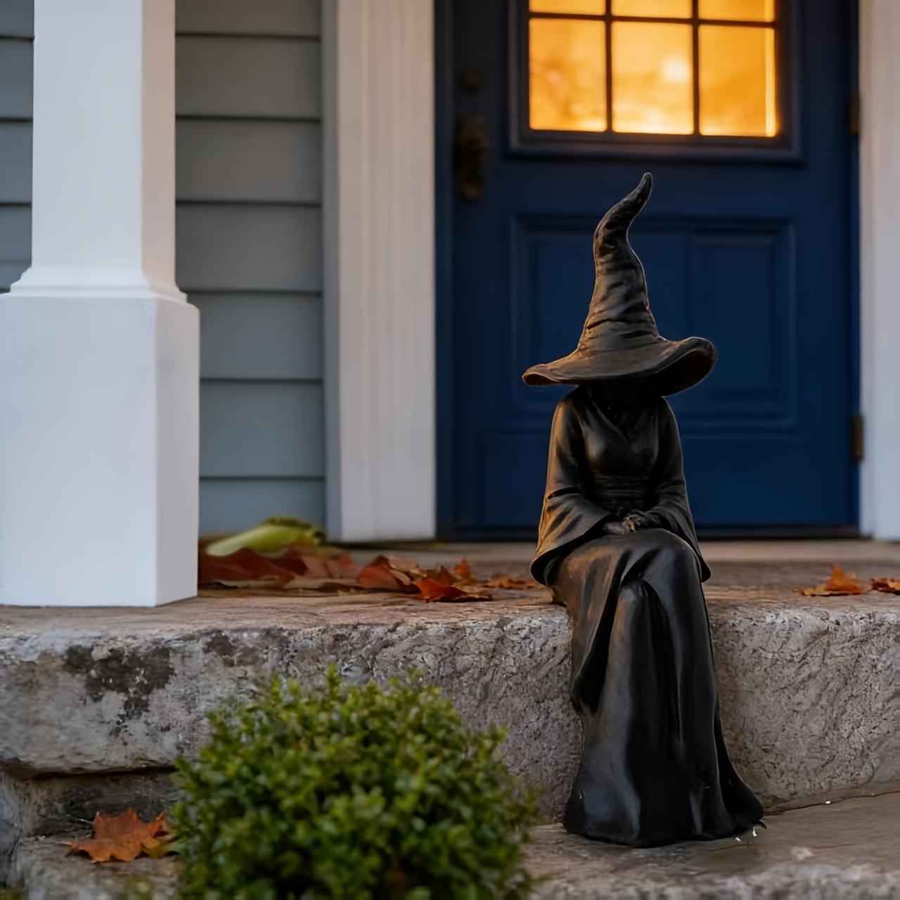TEMU Estatua de bruja sentada, disponible en , decoración de pared colgante de bruja sentada, adorno de Halloween de estilo gótico. Adecuada para