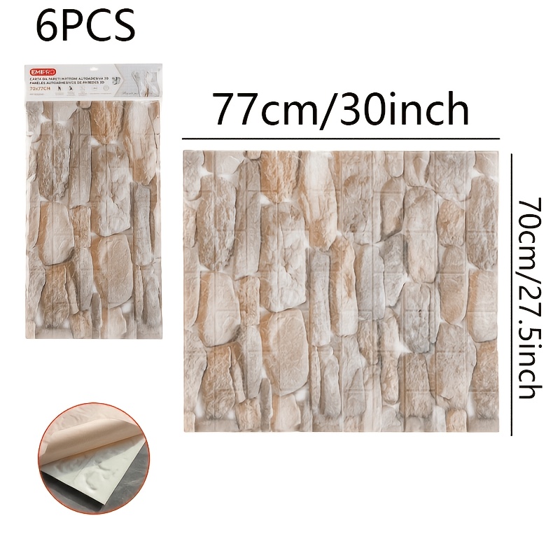 Image of 6pcs Set 70cm X 77cm 3d Brick Pattern Self-adhesive Wall Stickers, Waterproof, Anti-collision, Soundproof Pvc Living Room Dining Room Bedroom Wall Decoration Film