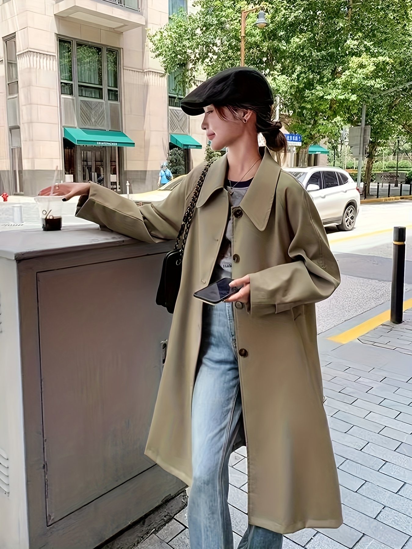 womens beige trench coat straight leg loose fit - Temu Bahrain