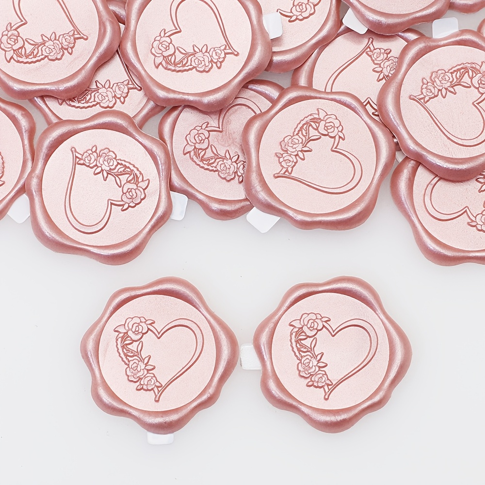 Image of Wax Seal Stickers - Heart Pattern Wedding Invitation Envelope Seal Stickers, 30pcs Self-adhesive Wax Stickers, Perfect For Invitations, Christmas, Gift Wrapping, Parties