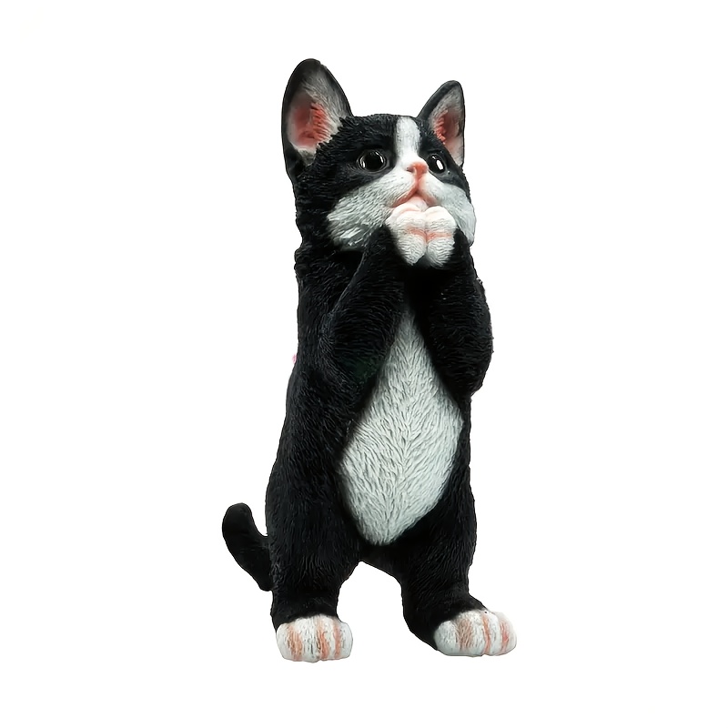 Image of Resin Cat Statue Outdoor Garden Black Cat Sculpture Art For Indoor Home Office Decor, Black Cat And Figurine Suitable For Patio Decoration - Day Gift, Outdoor Animal Ornament