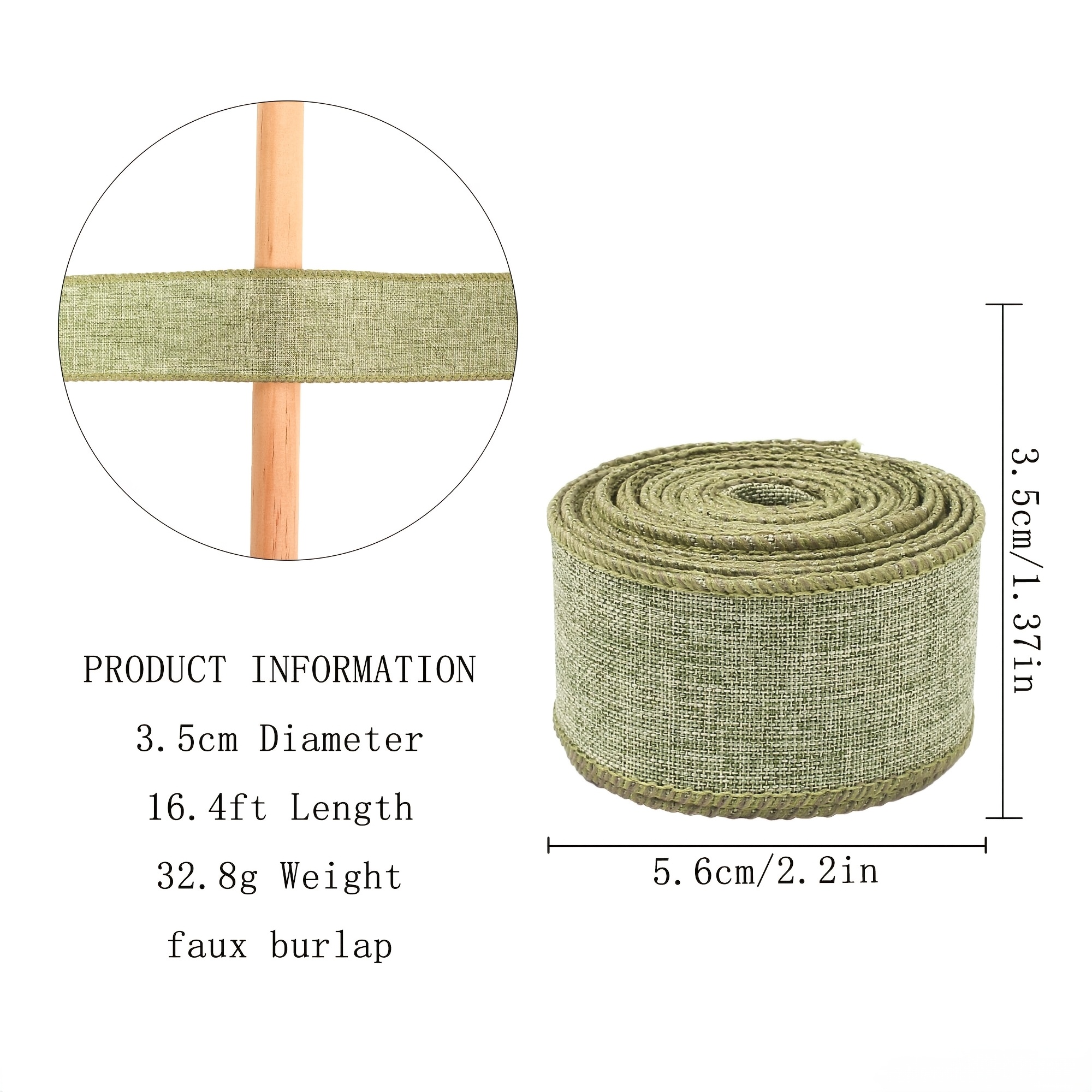 TEMU Ruban en tissu jute de 3,5 cm × 16,4 pi avec bordure métallique, convient pour de cadeaux, Noël, et la décoration DIY de couronnes