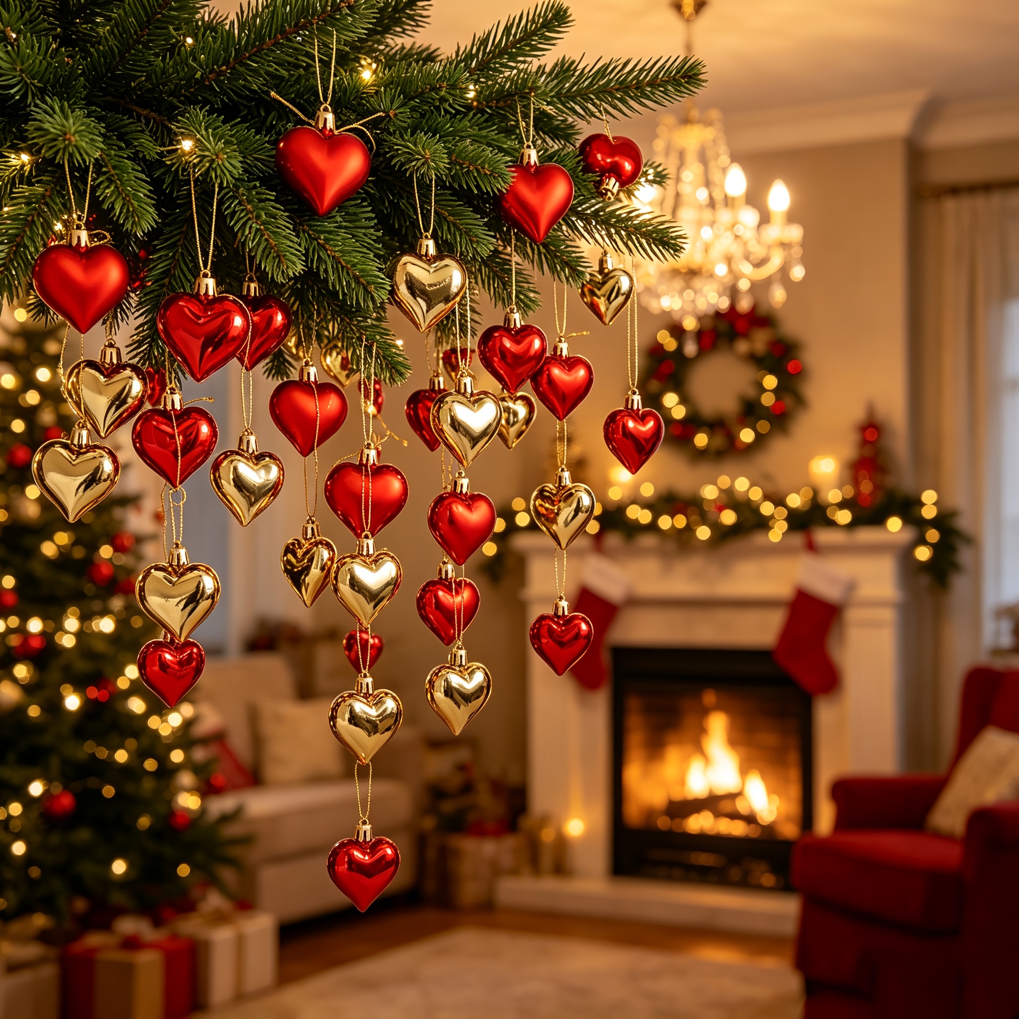 TEMU Christmas Tree Decoration Golden [golden And Red] Heart-shaped Ball, Plastic Loose Balls, Holiday Party Hanging Balls, Mall Window Display