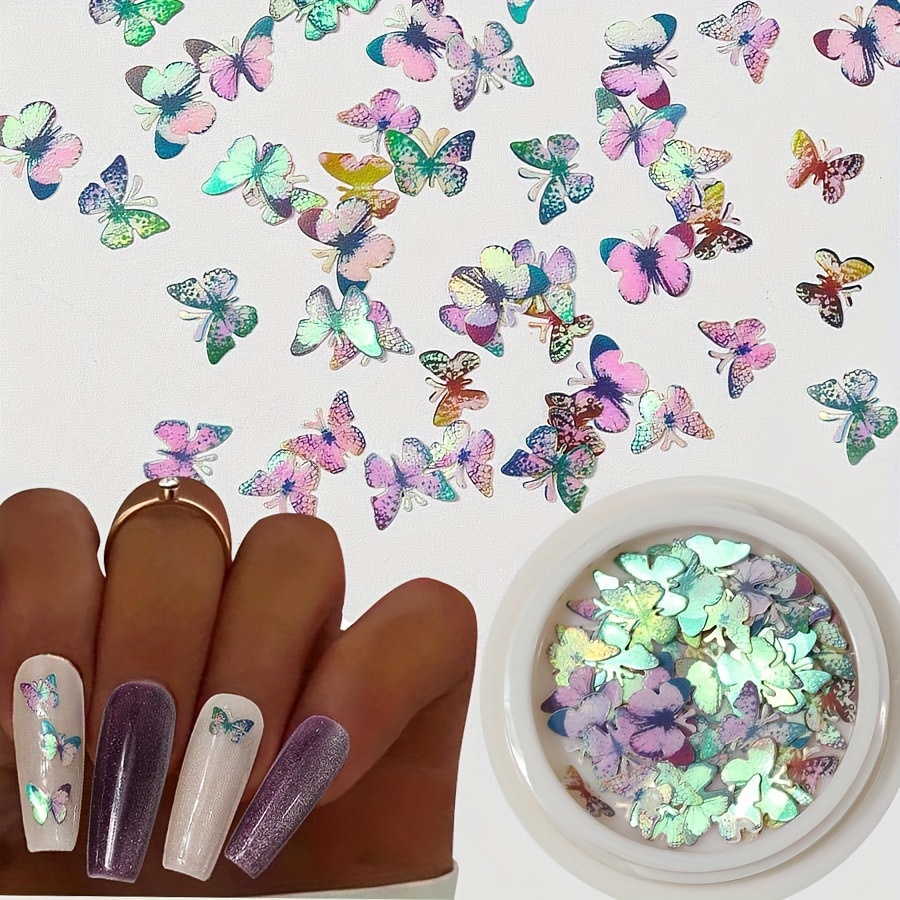 3d Holographic Nail Art Flakes - Unscented Laser Cut Aurora Sequins, Wood Nail Glitter Decorations For Acrylic Nails And Manicure Design