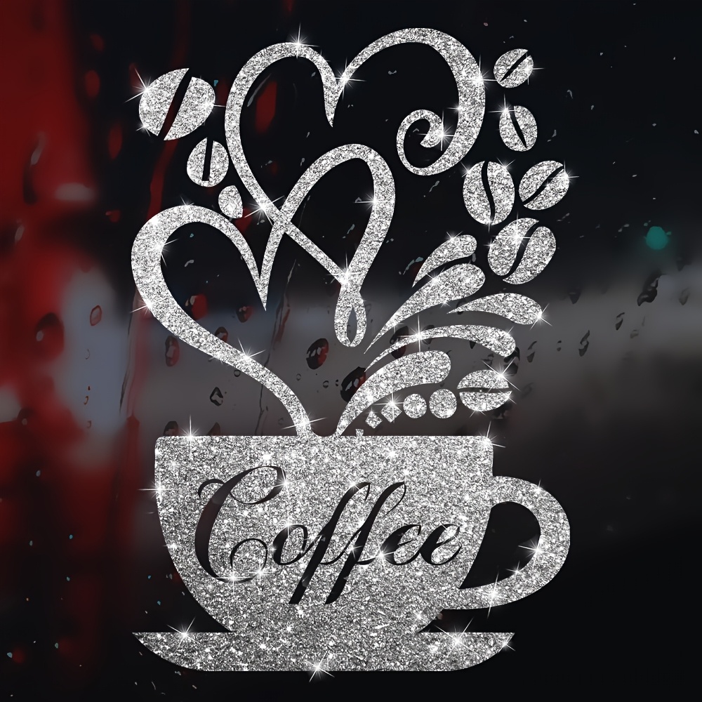 Image of Heart-shaped Coffee Cup Tile Wall Decal With Sparkling Love Pattern Suitable For Cafe, Restaurant, Living Room, Kitchen, And Tea Area Decor Stickers Laptop Mirror Sticker