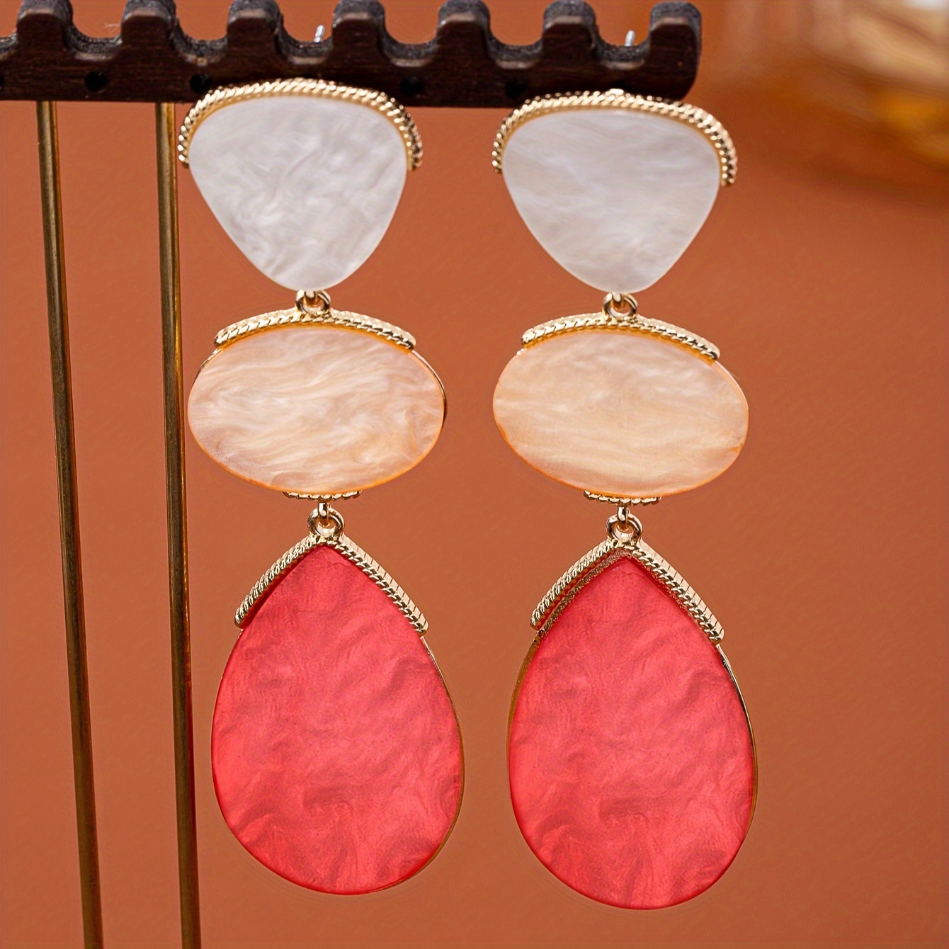Women's Multi-Layer Vibrant Geometric Drop Earrings, European Style